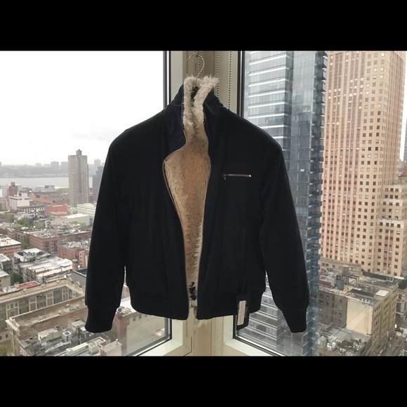 RARE! 90s Grunge REVERSIBLE Faux Suede/Shearling Bomber Jacket- cream & black, S - Picture 2 of 6